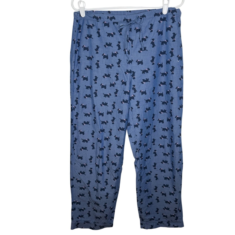Talbots Womens Blue Scottie Dog Print Cotton Pajama Pants Small Drawstring Waist
